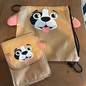 Dog backpack and insulated lunch tote set.